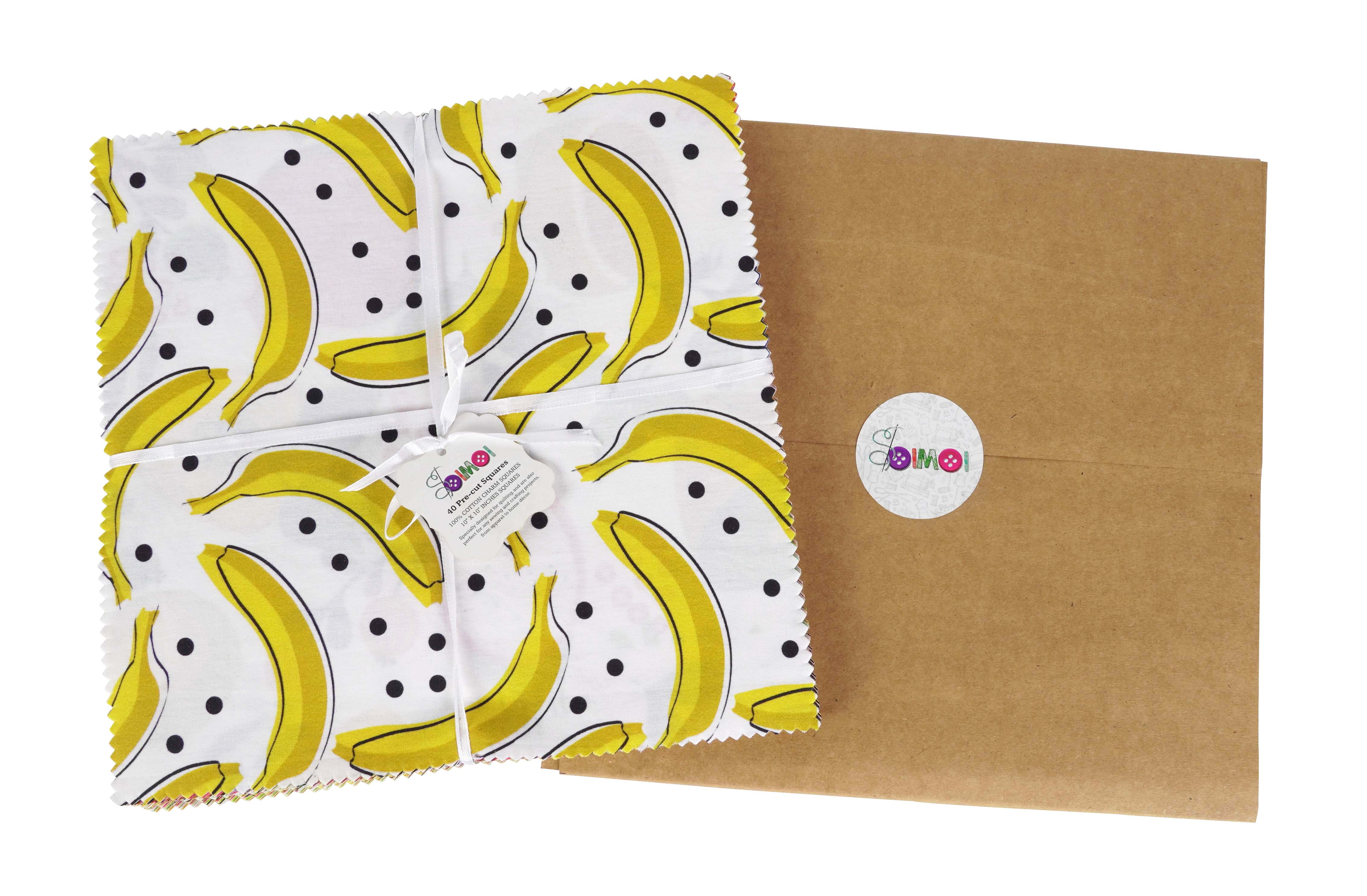Soimoi Precut 10-inch Tropical Fruit Prints Cotton Fabric Bundle Quilting Squares Charm Pack DIY Patchwork Sewing Craft- Multicolor