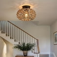 thumbnail image 4 of 1pc Boho Semi Flush Mount Ceiling Light, Coastal Woven Hemp Rope Cage Rattan Wicker Retro Rustic Light Fixture, For Bedroom Hallway Entryway Kitchen Nursery Closet, Semi Flush Mount, 4 of 10