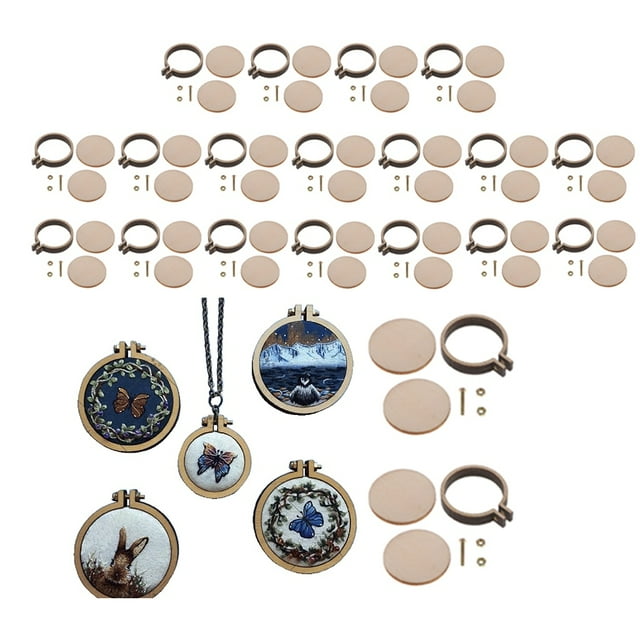 20pcs Mini Embroidery Hoop Wooden Cross Stitch Frame Handmade Pendant Crafts