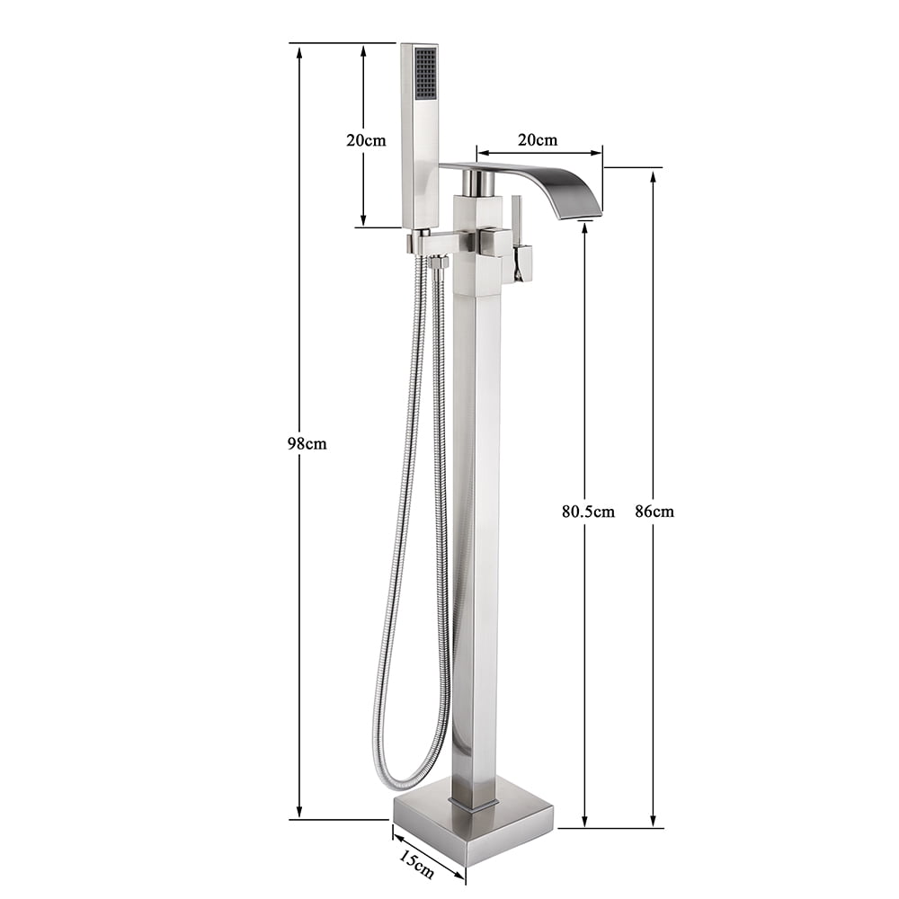 Free standing Bathtub Faucet Brushed Nickel Floor Mount Tub Filler Mixer Shower