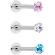 Body Candy Womens 16G 316L Steel Clear Pink Blue Accent End Labret Monroe Lip Ring Cartilage Tragus 3/8"