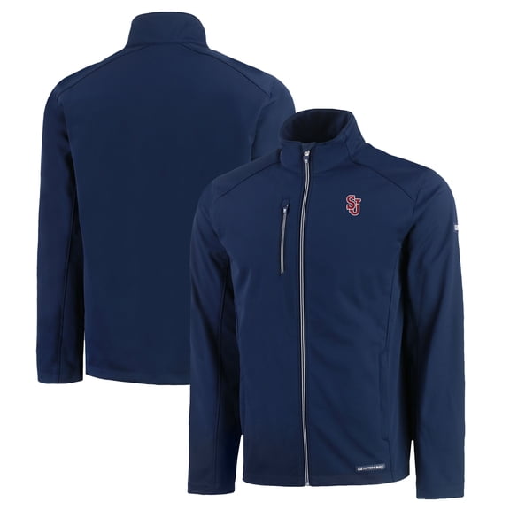 Men's Cutter & Buck Navy St. John's Red Storm Evoke Eco Softshell Recycled Full-Zip Jacket