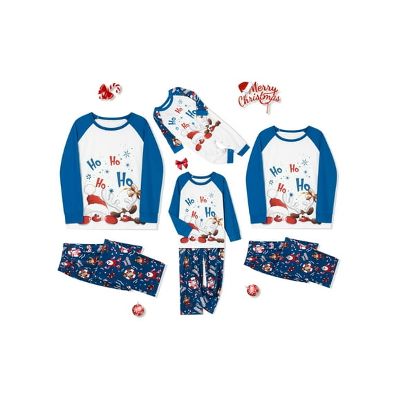 SUNSIOM Christmas Family Pajamas Matching Set, Santa Claus Deer Print Long Sleeve T-shirt with Pants Sleepwear Loungewear