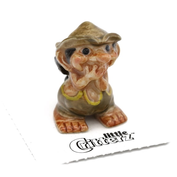 Little Critterz Fantasy Troll with Hat "Giggles" - Hand-painted Home Decor Animal Decorative Figurine - Miniature Porcelain Figurine