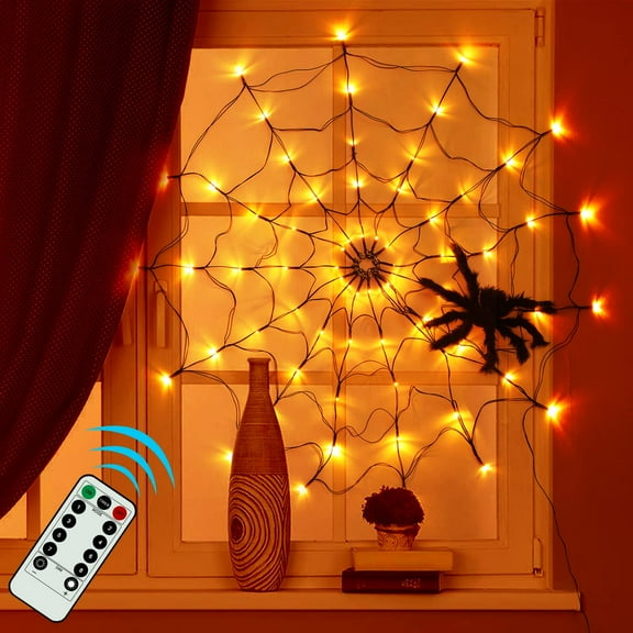 3.94ft Halloween Black Spider Web Light with 70 LED Remote Control for Home Garden Outdoor