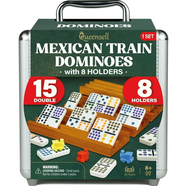 Juego de dominó Mexican Train Queensell Double 15 con 8 soportes