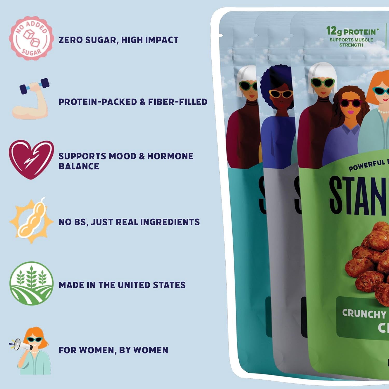 Standing Tall Roasted Soybean Snack Variety Pack – 12g protein, 2g fiber, 0g sugar, Plant-Based Vegan Snack, Gluten-Free, Non-GMO, 3 Count Variety Pack, 5oz Each