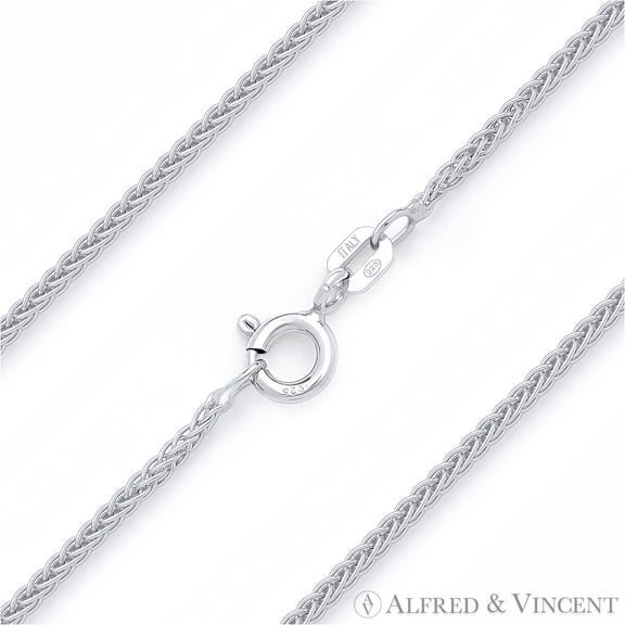 1.3mm Wheat / Spiga Link Italian Chain Necklace in .925 Sterling Silver w/ Rhodium
