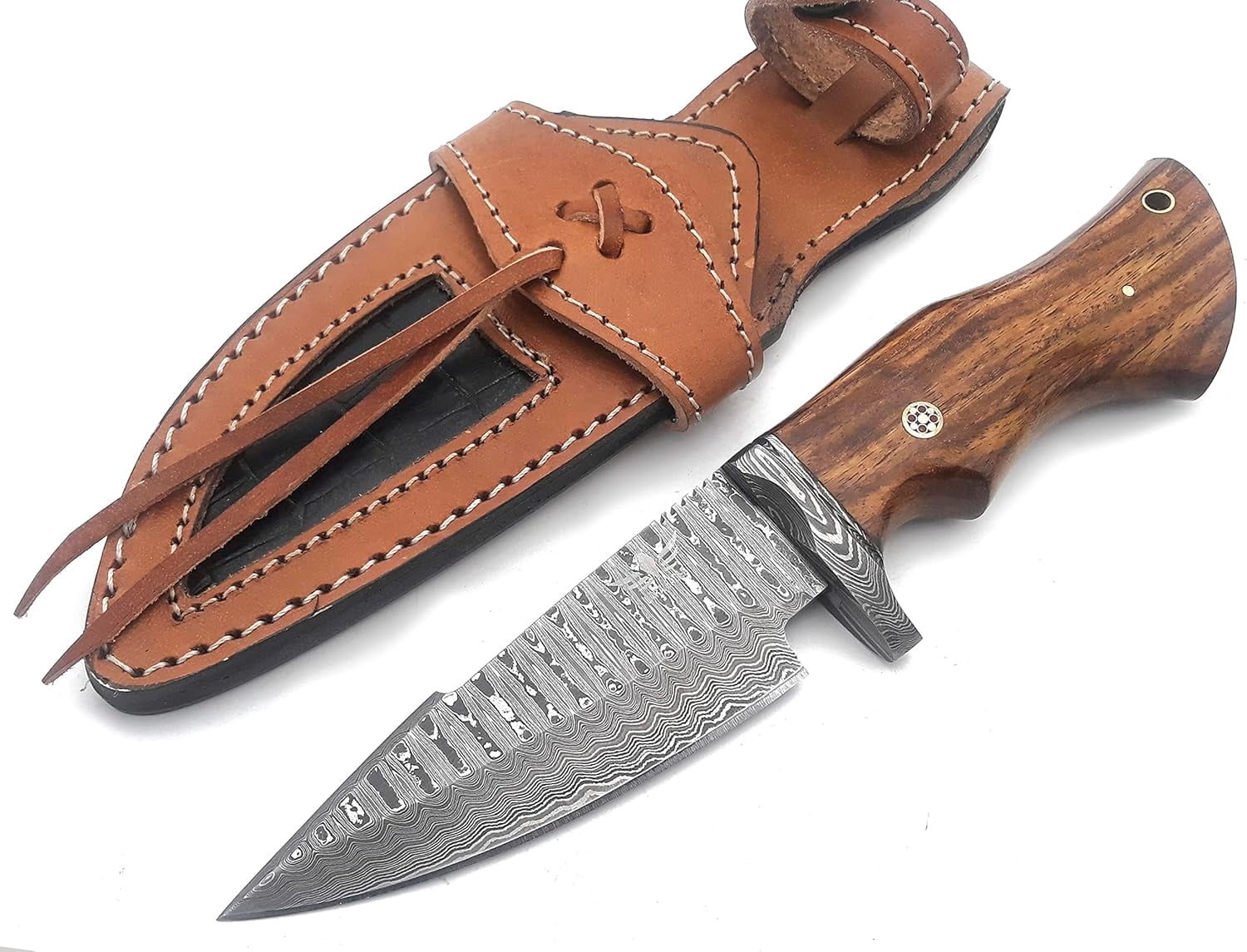 Lara Eagle Bobcat Fixed blade Skinning Knife for Camping, Handmade damascus Hunting Knifves with Leather Sheath, Size 10" sharp outdoor knife