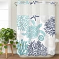 thumbnail image 3 of Turquoise Coastal Turtle No Hook Shower Curtain Waterproof, Bathroom Curtains with Snap in Liners and See Through Top Window, Ocean Coral Nautical Hotel Style Bathtub Curtains Shower 72"Wx96"L, 3 of 8