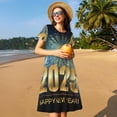 thumbnail image 4 of Fotbe 2025 New Year 5 Vestido Largo de Moda para Mujer, Vestido Tipo Camiseta con Manga Corta y Estilo Casual a Rayas y Bloques de Color, 4 of 6