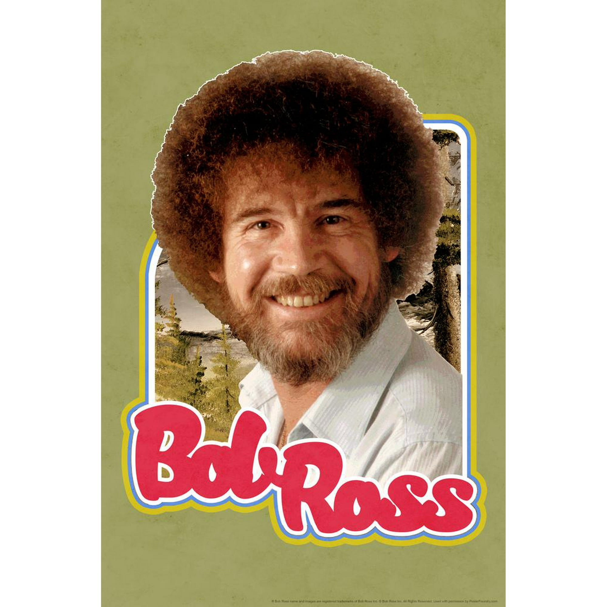 Bob Ross Retro Portrait Green Cool Wall Decor Art Print Poster 24x36