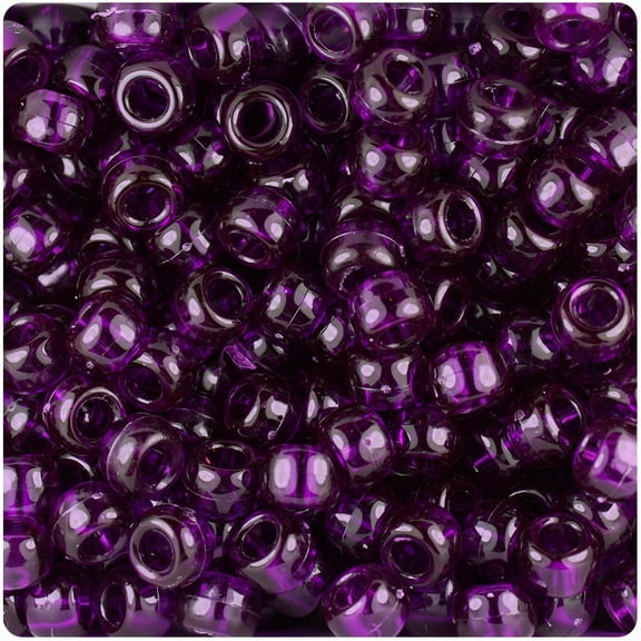 BeadTin Dark Amethyst Transparent 9mm Barrel Pony Beads (500pc)