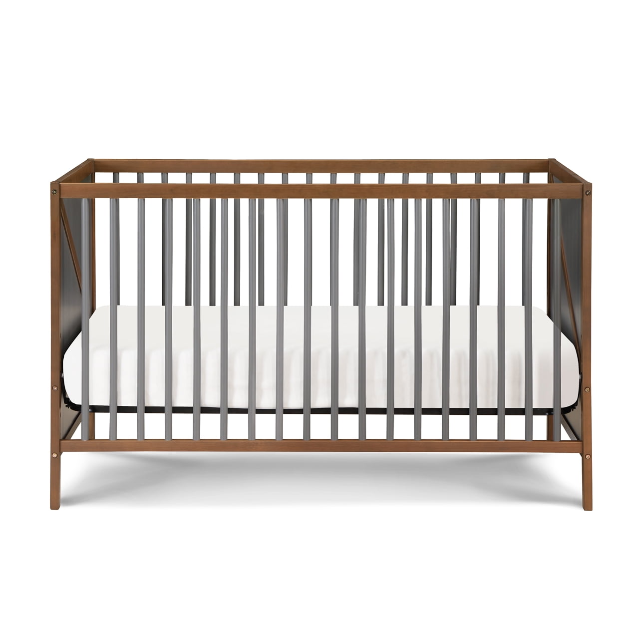 Suite Bebe Pixie Zen 3-in-1 Convertible Baby Wooden Crib With Round Spindles, in Walnut/Charcoal