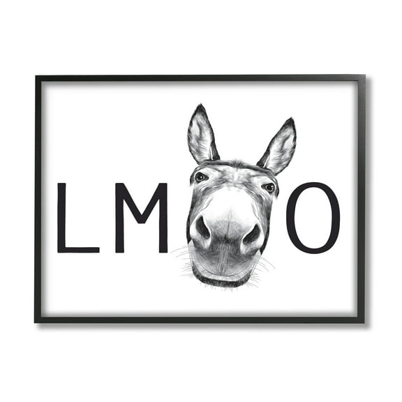 Stupell Industries LMAO Donkey Amusing Monochrome Casual Animal Humor Graphic Art Black Framed Art Print Wall Art, Design by Lettered and Lined