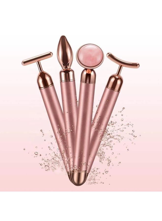4-In-1 Electric Face-Lifting Massage Roller Pink/Rose Gold 15.5cm，Massager Roller Golden Face Roller, Arm Eye Nose Massage for Face Facial Massager Skin Care Tools