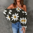 thumbnail image 2 of IROINNID Deals Womens Long Sleeve Tops Flowers Printing V-Neck Halter Sexy Off Shoulder T-Shirt Lounge Tops Blouse,Black, 2 of 5