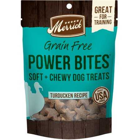 UPC: 0022808785170 | Merrick Power Bites Natural Soft And Chewy Real Meat Dog Treats Grain Free Snack Real Turducken Recipe 6 oz. Bag