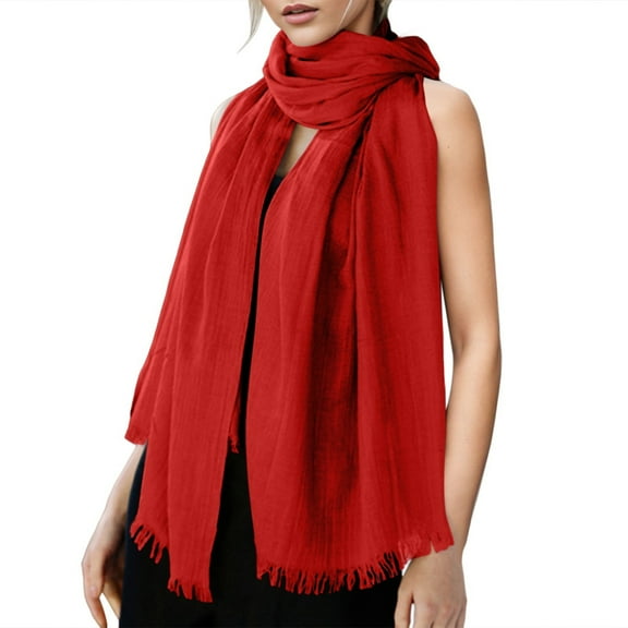 UJNDER Womens Solid Color and Linen Scarf for All Season Beach Strip Scarf Versatile Fashion Brick Red