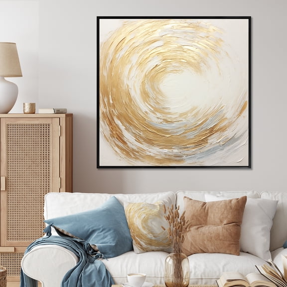 Designart "Vortex Of Gold And White Soft Waves" Abstract Spirals Floater Framed Wall Decor