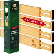 Royal Craft Wood Expandable Bamboo Drawer Dividers – 4-Pack Adjustable Drawer Organizer Separators for Kitchen, Bedroom, Bathroom, Cabinet, Office & Dresser Storage (17–22, Natural)