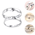 thumbnail image 3 of 1 Paire Réglable Anneau Ouvert Lune Soleil Gravé Anneau Couples Bijoux Cadeau, 3 of 9