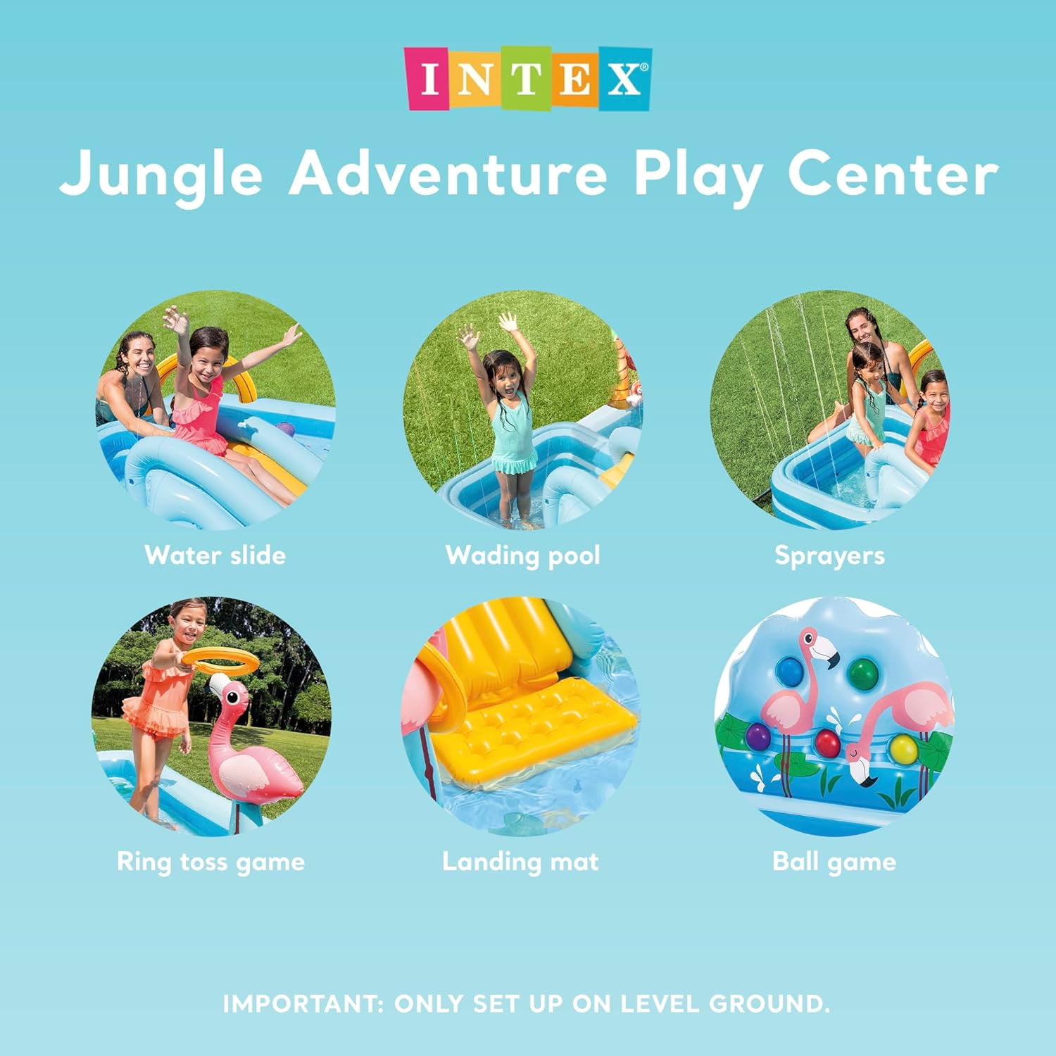 96" x 78" x 28" Inflatable Jungle Adventure Play Center Spray Kiddie Pool - Backyard Kids Water Slide, Outdoor Blow-Up Splash Pad for Toddlers