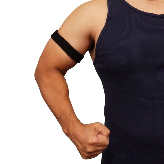 COUVER 1 inch Soft Cotton Terry Stretchable Bicep/Arm Band, Black (1 Pair)