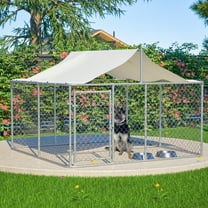 LZBEITEM 10'x10' Outdoor Dog Kennel with Metal Dog Gate, Outdoor Dog Enclosure with Roof, Heavy Duty Dog Kennel for Outdoor Backyard Farm