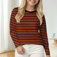 thumbnail image 2 of Karoyedx Plus Size Clothes for Women Womens Striped Long Sleeve Shirts Fall Outfits 2025 Color Block Tops Fashion Clothing Ribbed Crewneck Tee Blouses Coffee Size,3XL, 2 of 4