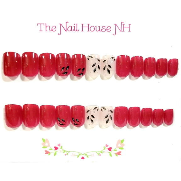 Leaves That Sparkle Glossy Extra Short Square Press On Nails - 24 Pieces - Artificial Nail Kit