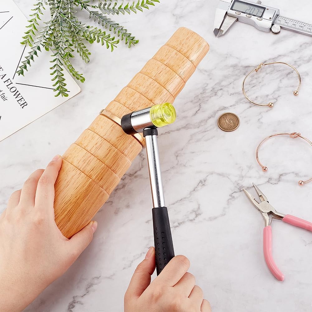 1 Set Oval Bracelet Mandrel for Jewelry Making Wooden Bracelet Mandrel Sizer Bracelets Mandrel Bangle Shaper Tool Wire Wrapping Tool with Rubber Hammer for Jewelry Crafts Making and Repair