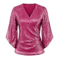 thumbnail image 2 of Ruyang Sequin Tops for Women 3/4 Sleeve Blouse for Women Dressy Evening Party Sparkly Tops V Neck Outfits for Party Glitter Tops, 2 of 4