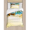 thumbnail image 1 of Beach Twin Size Duvet Cover Set, Paradise Island Coconut Tree and Boats Tropical Coastline Relaxation Environment, Decorative 2 Piece Bedding Set with 1 Pillow Sham, Multicolor, by Ambesonne, 1 of 3