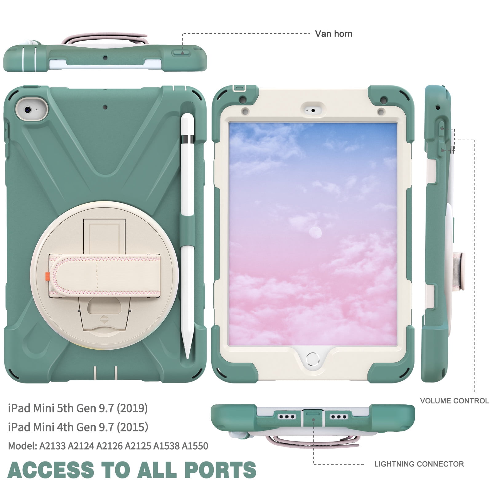 Allytech iPad Mini 5 Case Kids, iPad mini 4 Case with Screen Protector,Heavy Duty Protection Rugged Kids Friendly Shockproof Kickstand Pencil Holder Case Cover for Apple iPad mini 4/ mini 5,Darkgreen