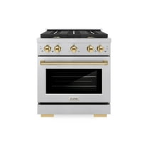 ZLINE Autograph Edition 30 in. 4.2 cu. ft. Paramount Dual Fuel Range with 4 Burner Gas Cooktop and Electric Convection Oven in DuraSnow Stainless Steel with Polished Gold Accents (SDRSZ-30-G)