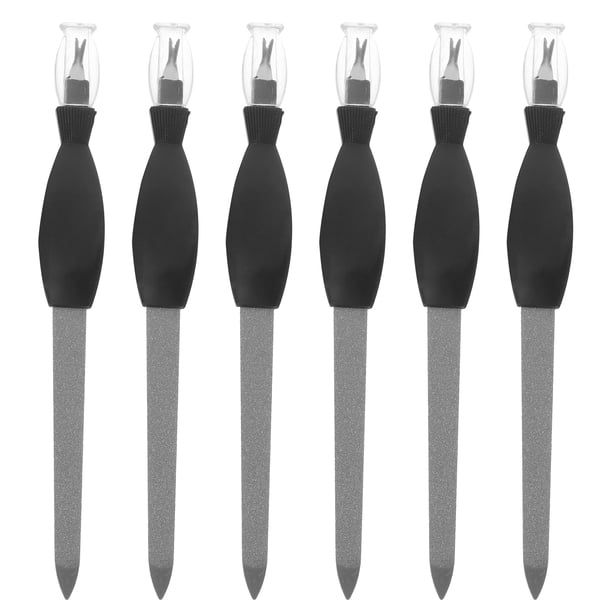 Juego de 12 limas de uñas de acero inoxidable de doble uso, empujador de piel muerta, tenedor, herramientas de manicura, recortador de cutículas (negro)