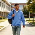 thumbnail image 5 of Hoodie Mens Quarter Zip Pullover Basic Sweatshirt Men Drawstring Hooded with Plain Elastic Hem 1/4 Zip Sweatshirt Royal Blue 2XL, 5 of 9