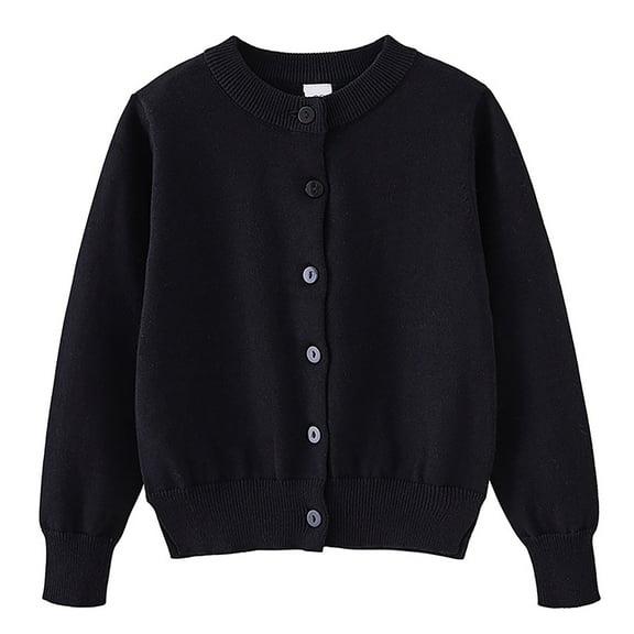 Generic Girls Crewneck Knitted Cardigan Long Sleeve Children Button Cotton Sweater Uniform Sweaters for Little Girl Spring and Autumn Coat Pure Cotton Sweater(18-24 Months,Black)