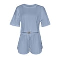thumbnail image 2 of Jamicy Women's Pajamas Set Solid Color Casual Sleepwear Tee Shirts and Shorts Side Slit Crewneck Loungewear Two-Piece Set for Home Wear, 2 of 9