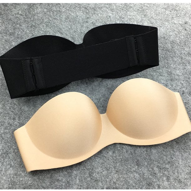 Sujetador sin tirantes de múltiples vías para mujer Sujetadores suaves convertibles con aros (beige, D) oso de fresa vestir