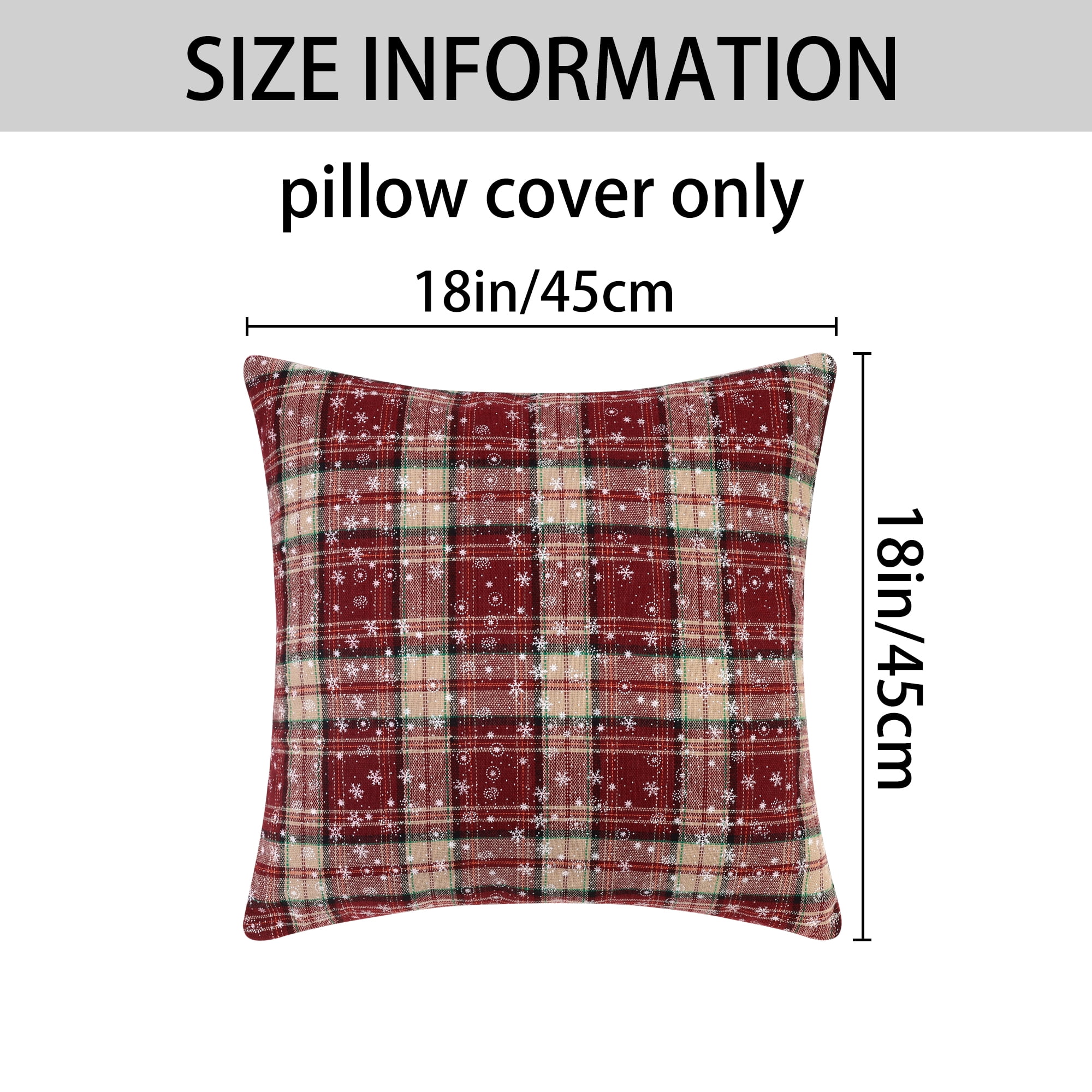 Unique Bargains Festive Plaid Snowflake Decorative Throw Pillow Covers Set of 2 for Home Red Snowflake 18" x 18"