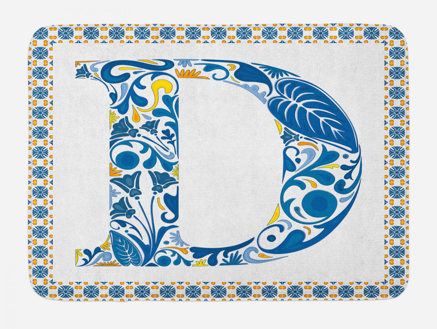 Letter D Bath Mat, Vibrant Colored Swirls and Flower Elements in ...