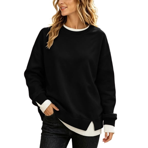 Horkkom Sweatshirt for Women Crew Neck Casual Oversized Sweatshirts Contrast Pullover Trendy Fall Sweatshirts M