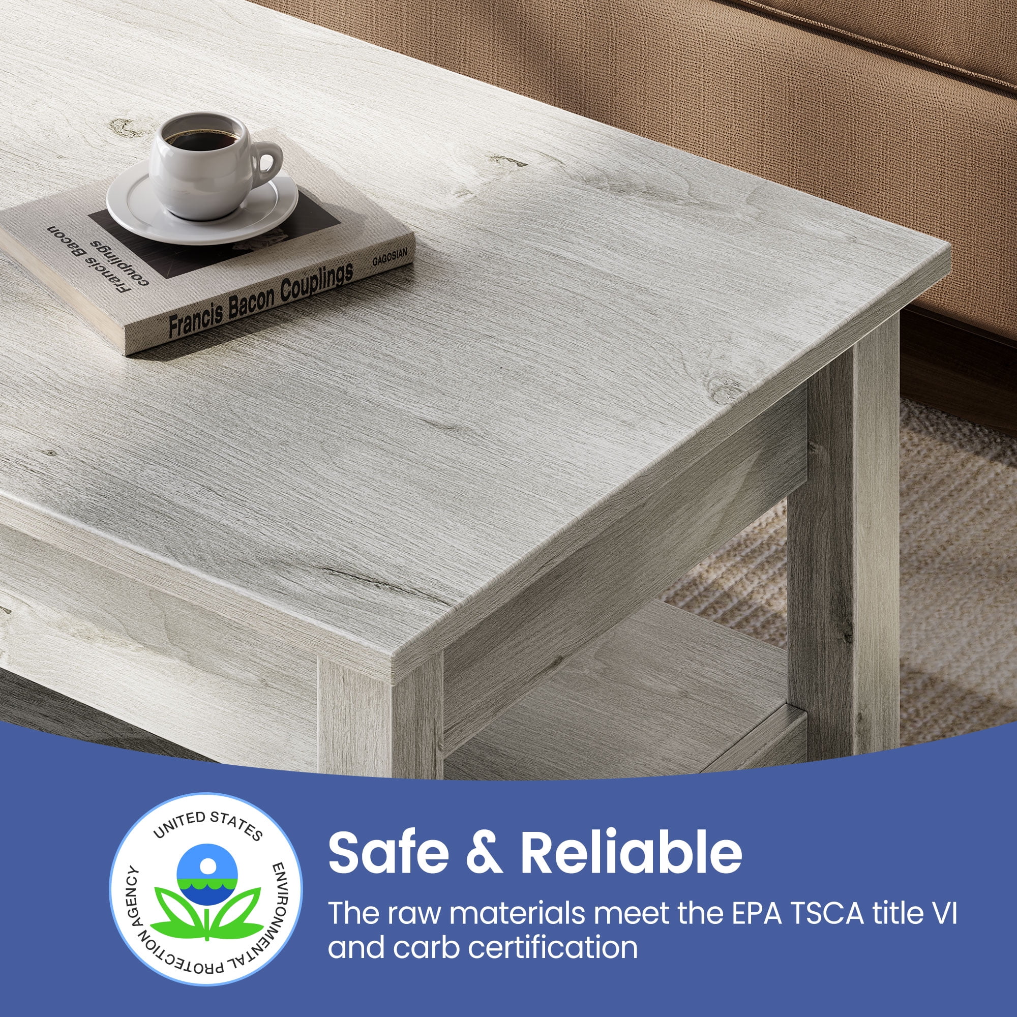 Greenstell Lift Top Coffee Table with 2 Drawers,39"Wide, Gray