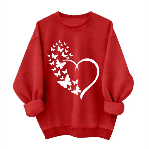 Kaondbfi Valentines Women Shirts Love Heart Graphic Long Sleeve Funny Sweater Pullover Tops Festival Red Sweatshirt Surprise Gifts for Your Beloved