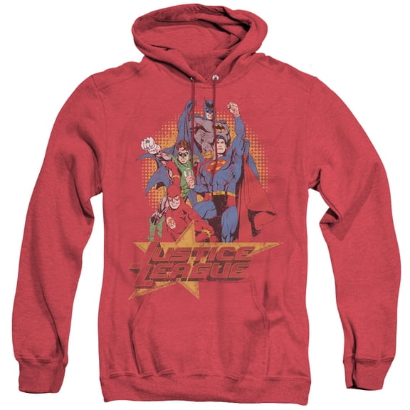 JLA Justice League Raise Your Fist Adult Heather Hoodie Sweatshirt Red