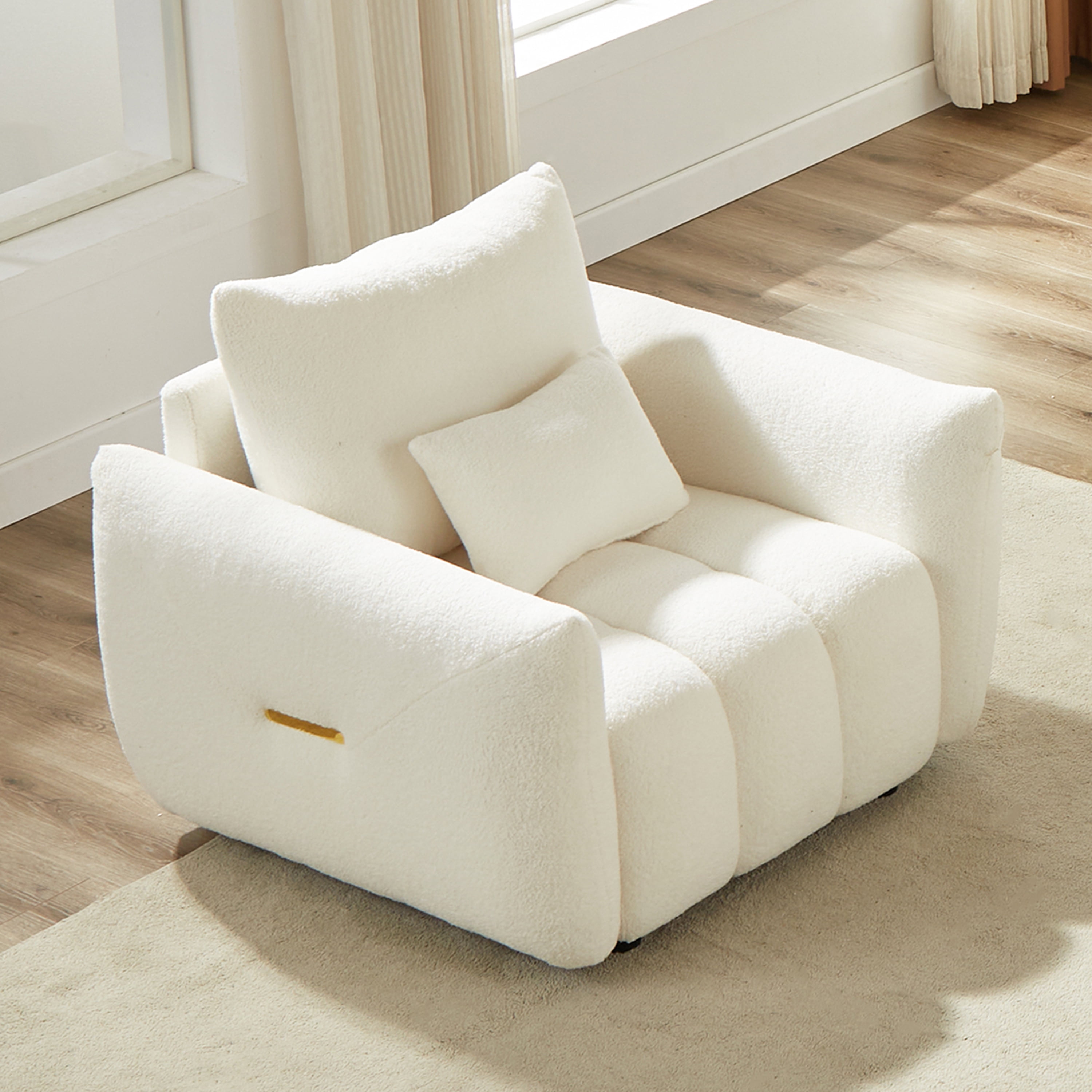 Wiilayok 33.5"D x 37.75"W Teddy Cloud Sofa Couch, Comfy Upholstered Sherpa Deep Seat Boucle Sofa, Cozy Modern Single Couch with 1 Pillows, Loveseat for Living Room Apartment Office, Beige