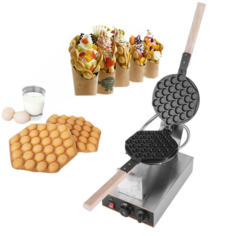 110V Stainless Steel Electric Nonstick Egg Bubble Cake Oven Waffle Maker CA 