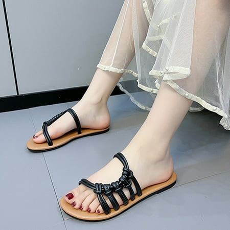 

Hiking Shoes Women Summer Ribbon Woven Flat Shoes Casual Beach Sandals Open Toe Slippers Women Loafer